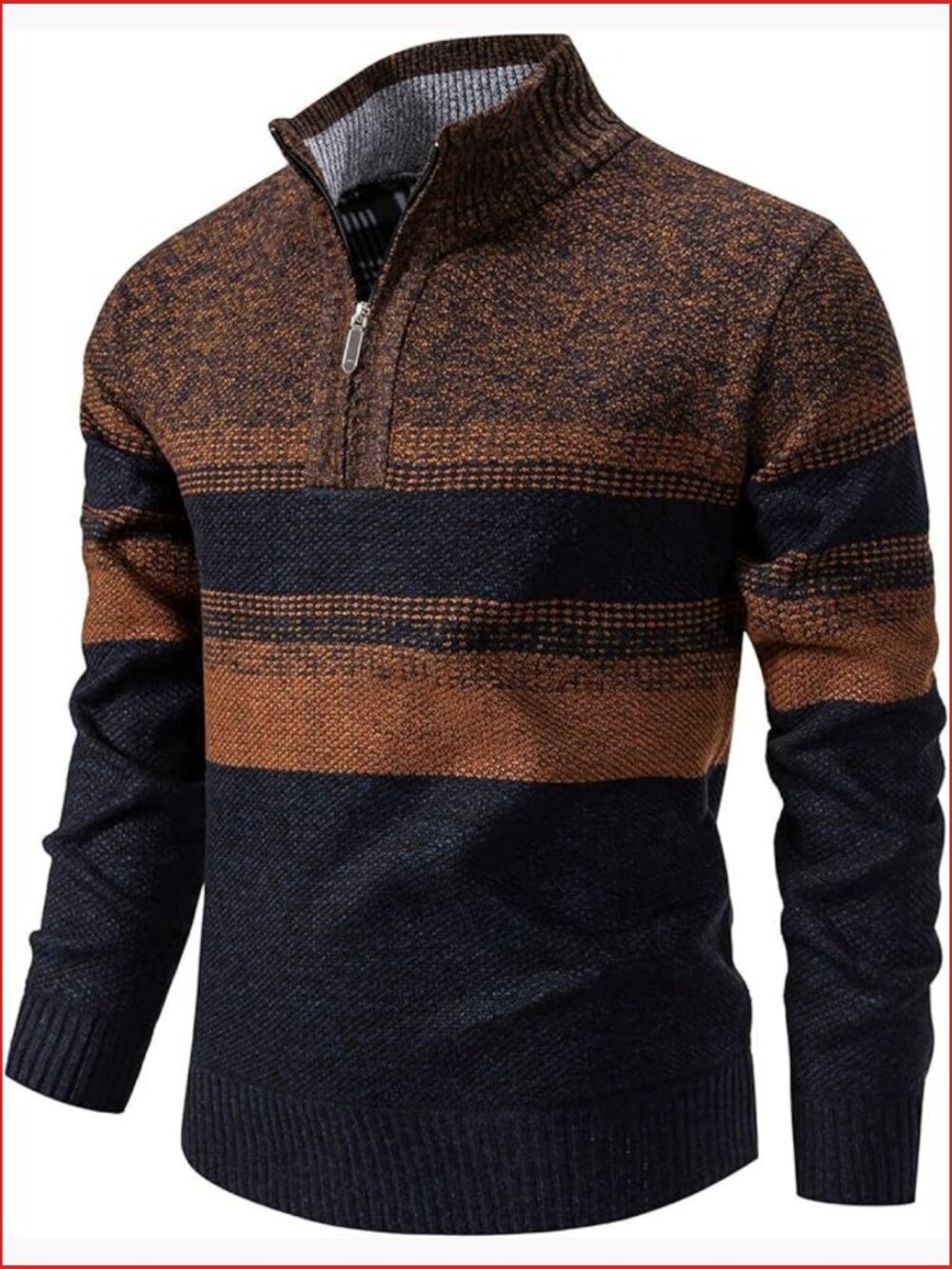 Quarter Zip Striped Pullover Color Block Knit Sweater Men Long Sleeve Casual